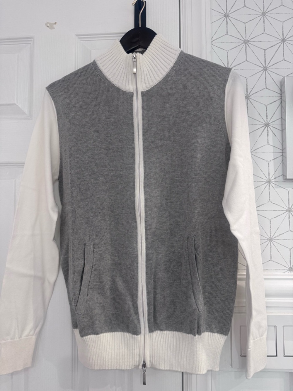Codice Full Zip Sweater Jacket Size 50 Gray White Cotton NWT Italy